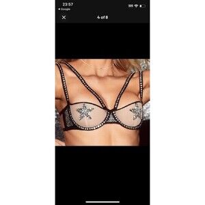Victoria's Secret Very Sexy Rhinestone Bling Star Sheer Mesh Balconette Bra 32C